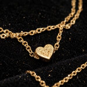 gold heart charm double chain anklet detail - premium artificial anklet