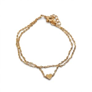 gold heart anklet double chain - silver payal for women white background