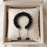 Black Crystal Gajra Bracelet with Latkan for Women Bridal Wear