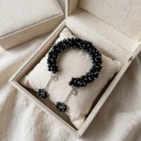 Black Crystal Gajra Bracelet with Latkan for Women Bridal Wear - Image 4
