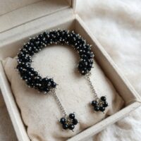 Black Crystal Gajra Bracelet with Latkan for Women Bridal Wear - Image 3