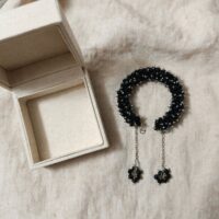 Black Crystal Gajra Bracelet with Latkan for Women Bridal Wear - Image 2