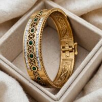 Vintage Open Bangle Gold Plated Green Zirconia for Women New - Image 3