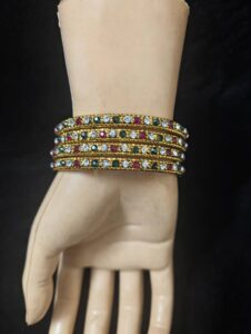 Multi-Color Zircon Bangles Gold Plated Party Wear Kada for Women - 4 Pcs Bridal Wedding Kada Set
