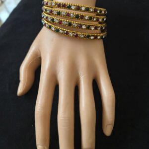 Golden Gemstone Bangles Set - 4 Pcs Multicolor Stone