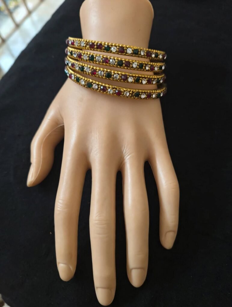 Multi-Color Zircon Bangles Gold Plated Party Wear Kada for Women - 4 Pcs Bridal Wedding Kada Set