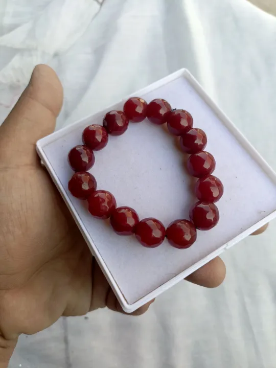 original yaqoot jade bracelet 10mm ruby stone men women.jpg Artificial Ruby Jade Bracelet - Red Faceted Beaded