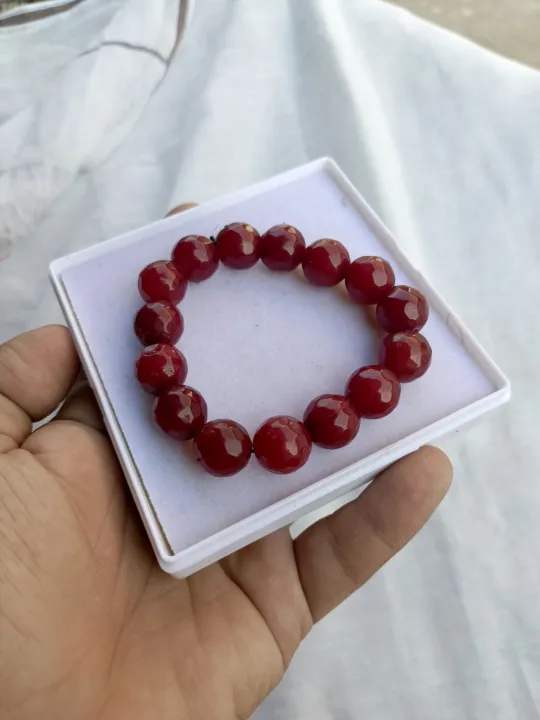 Artificial Yaqoot Jade Bracelet 10mm - Ruby Red Beads Unisex