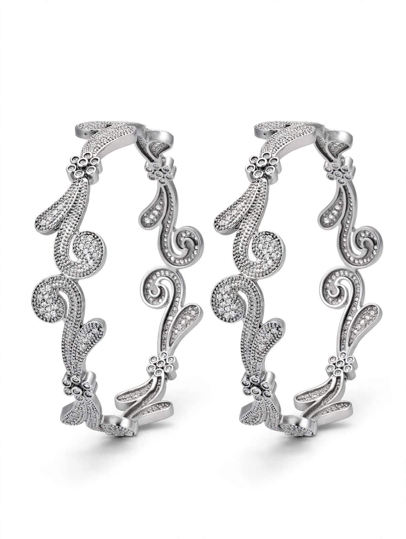 white shine one carat bangles silver zircon kada pair for women fixed size