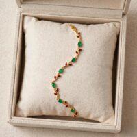 Stainless Steel Tulip Bracelet Gold Plated Emerald for Women - Image 2