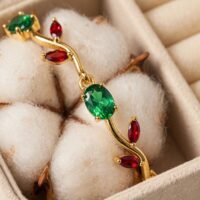 Stainless Steel Tulip Bracelet Gold Plated Emerald for Women - Image 4