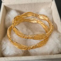 Wavy Leaf Gold Plated Bangles Pair - Anti-Tarnish | StyleSense - Image 2
